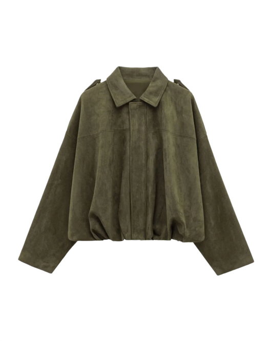 Women's Bomber Jacket Olive Size M Faux Suede-2