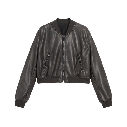 Women's Bomber Jacket Black Size M Faux Leather-1