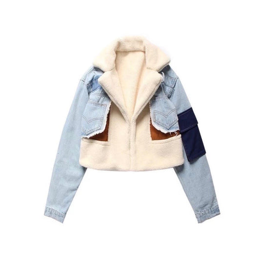 Women's Denim Jacket Blue Size M Shearling Suede-1